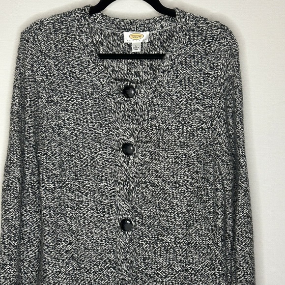 VTG Talbots Petites Lambs‎ Wool Black White Button Long Cardigan Sweater Women L - Picture 2 of 7